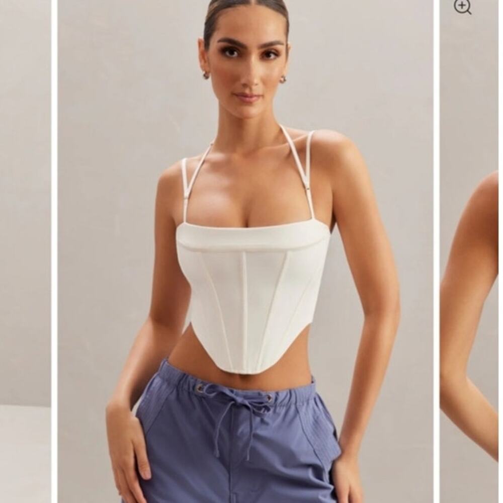 Oh Polly ivory corset top lace up back boned 4